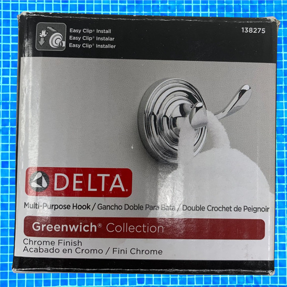 NEW Lot 2 x Delta Greenwich Collection Shiny Chrome Towel Ring & Robe Hook NWT - Picture 3 of 6